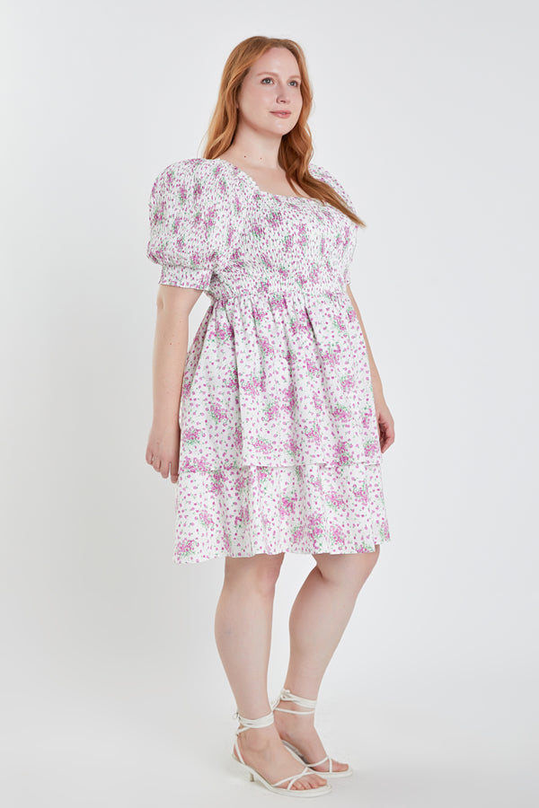 English Factory Plus Size Tiered Smocked Mini Dress LILAC