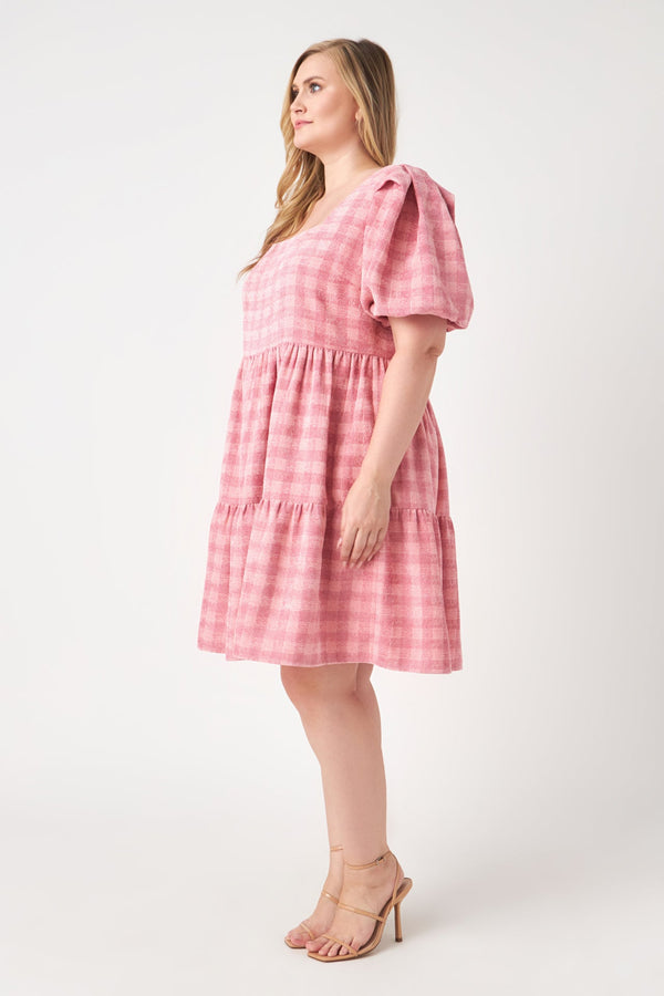 English Factory Plus Size Tweed Babydoll Dress PINK