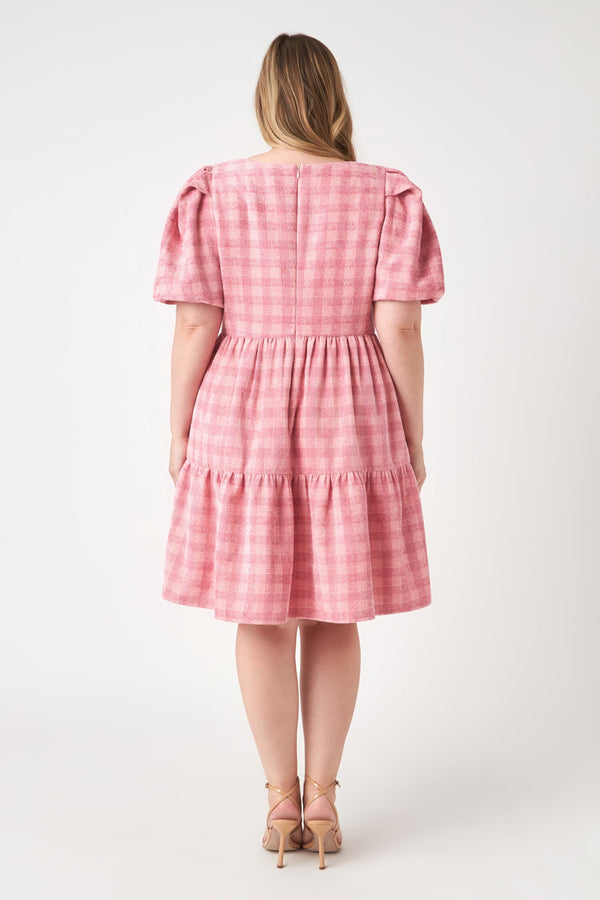 English Factory Plus Size Tweed Babydoll Dress PINK