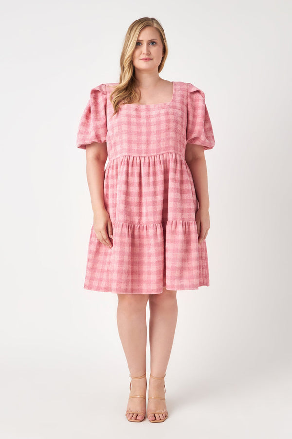 english factory Plus Size Tweed Babydoll Dress PINK