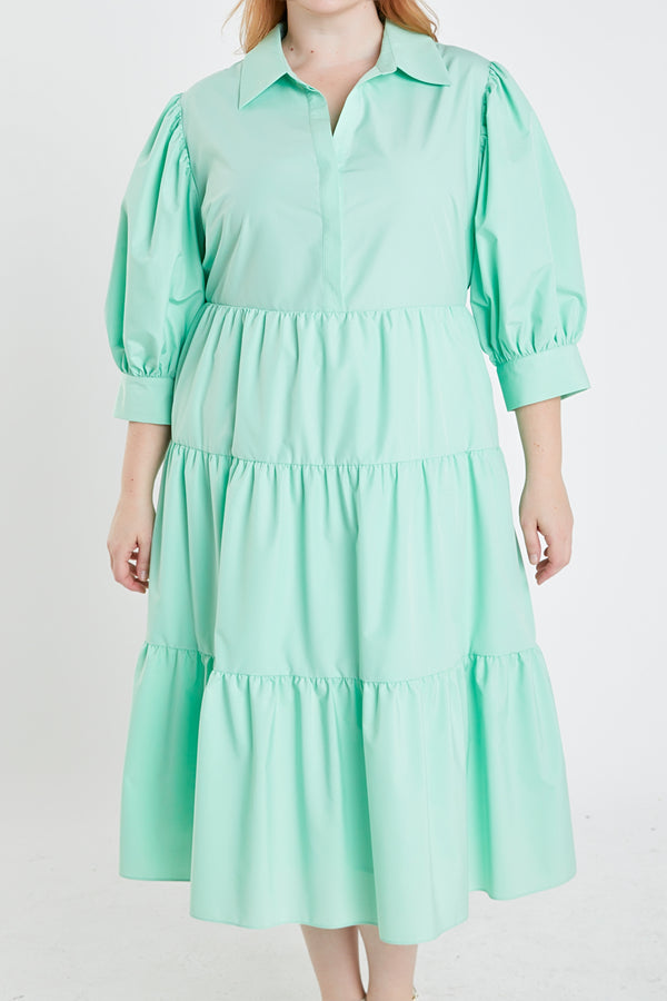 English Factory Plus Size V-neckline Puff Sleeve Midi Dress MINT