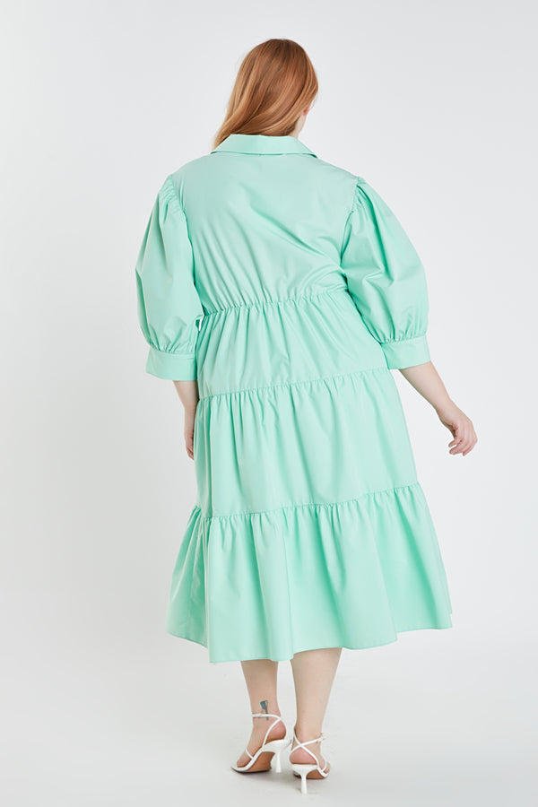 English Factory Plus Size V-neckline Puff Sleeve Midi Dress MINT