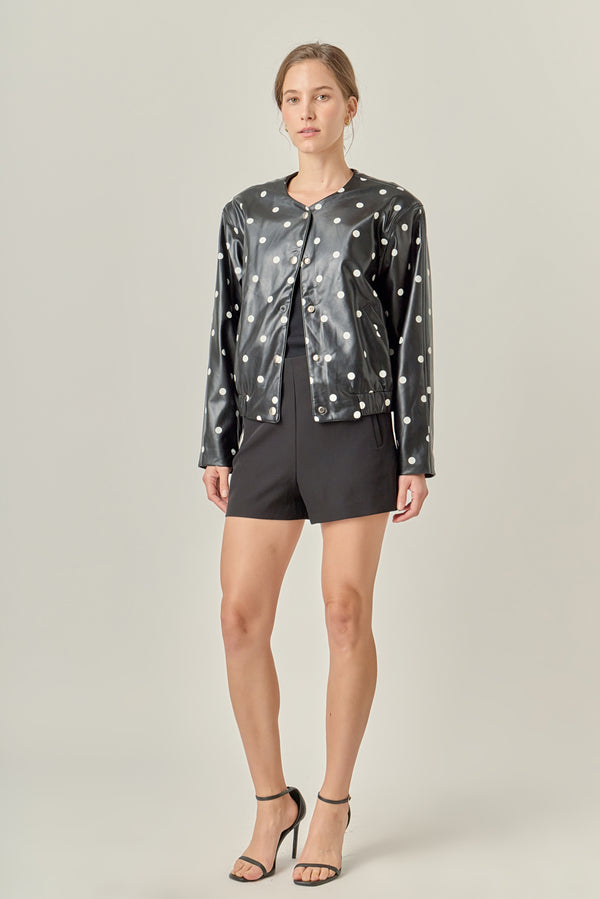 English Factory Polka Dot Faux Leather Jacket BLACK/WHITE