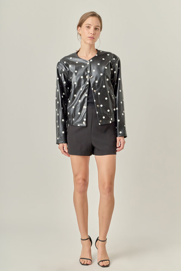 english factory Polka Dot Faux Leather Jacket BLACK/WHITE