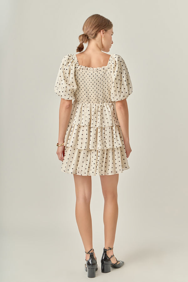 English Factory Polka Dot Lurex Multi Tiered Mini Dress CREAM