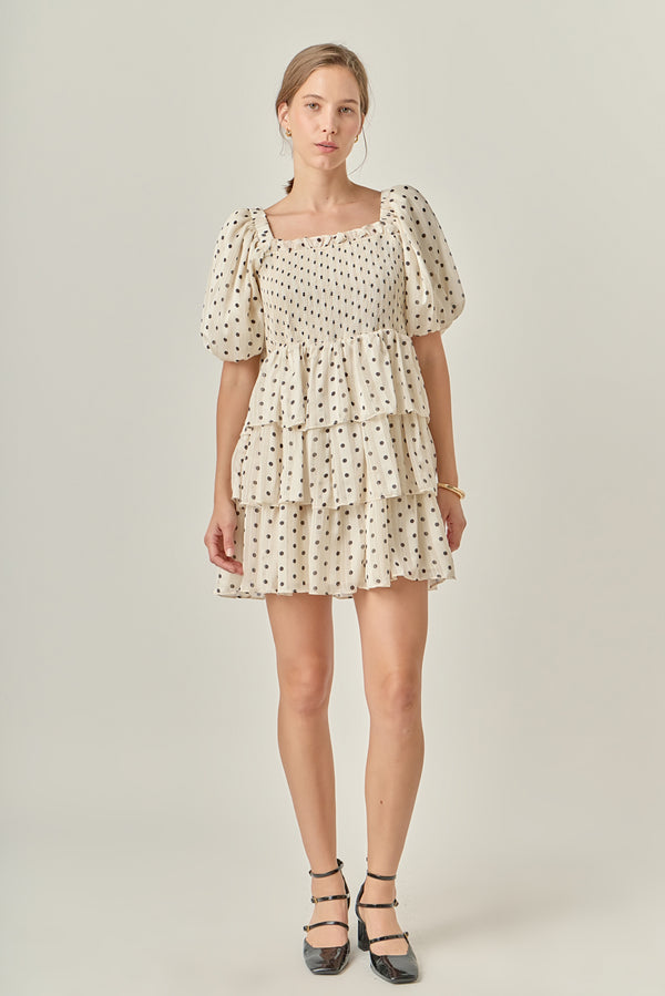 english factory Polka Dot Lurex Multi Tiered Mini Dress CREAM
