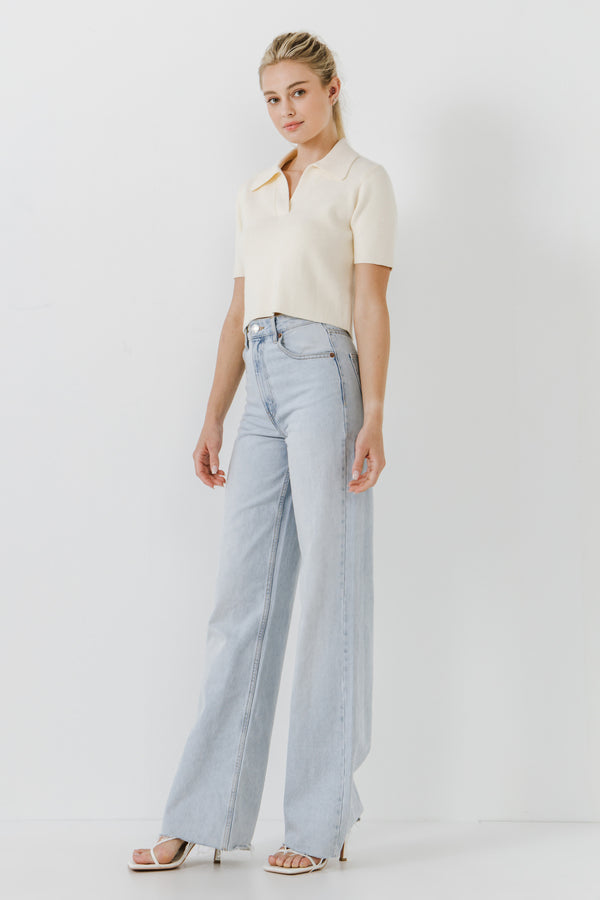 English Factory Polo Collar Crop Knit Sweater IVORY