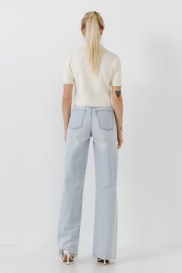 English Factory Polo Collar Crop Knit Sweater IVORY