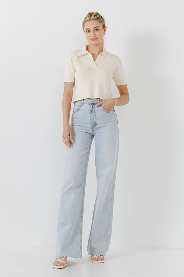 english factory Polo Collar Crop Knit Sweater IVORY