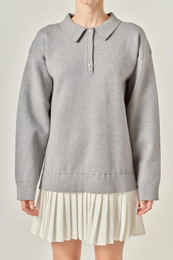 English Factory Polo Mixed Media Mini Dress GREY/WHITE