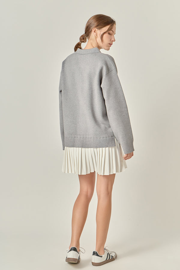 English Factory Polo Mixed Media Mini Dress GREY/WHITE