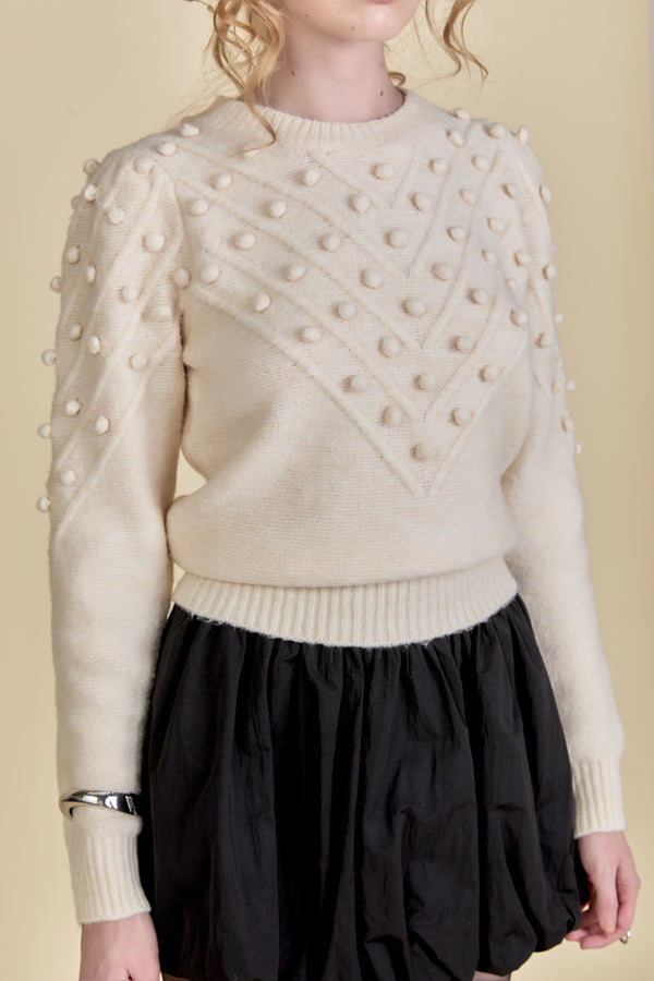 English Factory Pom Pom Detail Long Sleeve Sweater IVORY