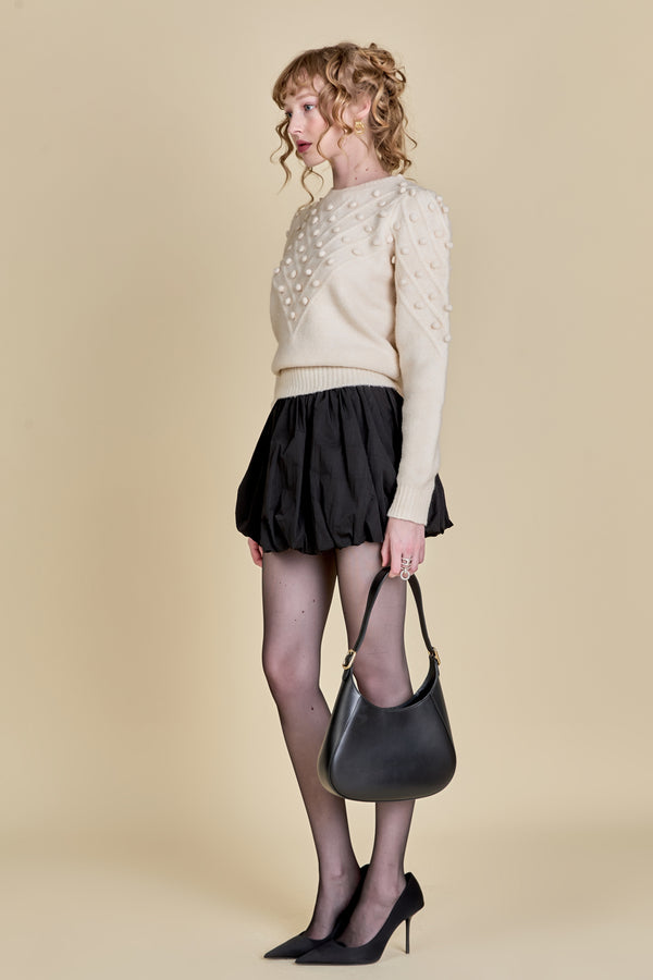 English Factory Pom Pom Detail Long Sleeve Sweater IVORY