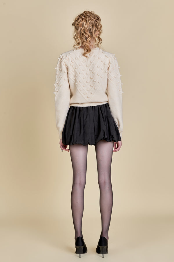 English Factory Pom Pom Detail Long Sleeve Sweater IVORY