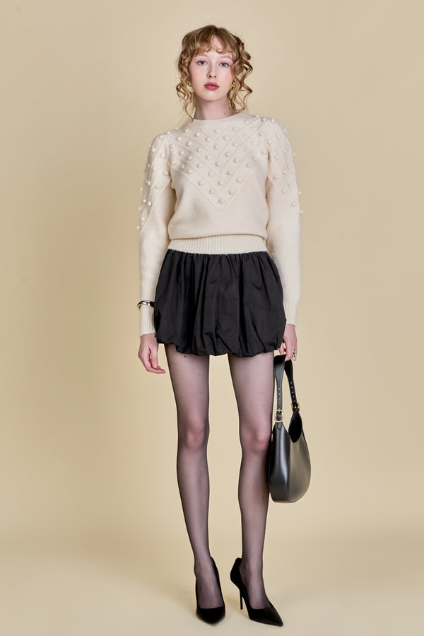 english factory Pom Pom Detail Long Sleeve Sweater IVORY