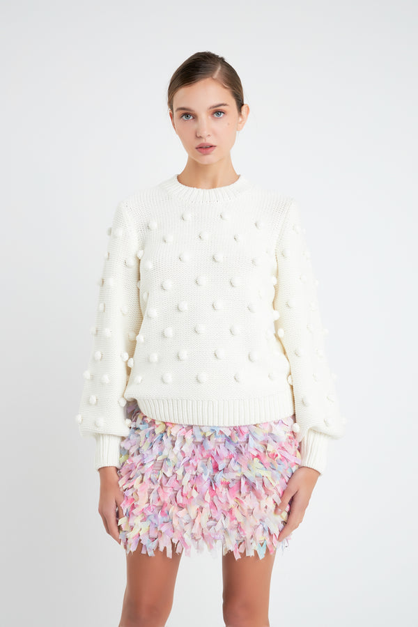 English Factory Pom Pom Pattern Long Sleeve Sweater IVORY