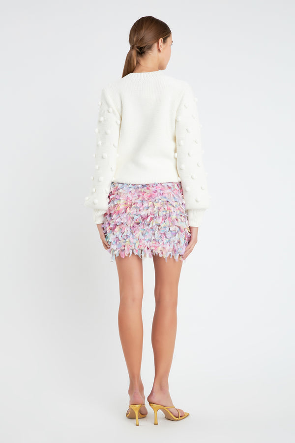 English Factory Pom Pom Pattern Long Sleeve Sweater IVORY
