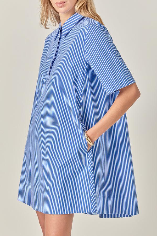 English Factory Pop Stripe A-Line Dress BLUE STRIPE