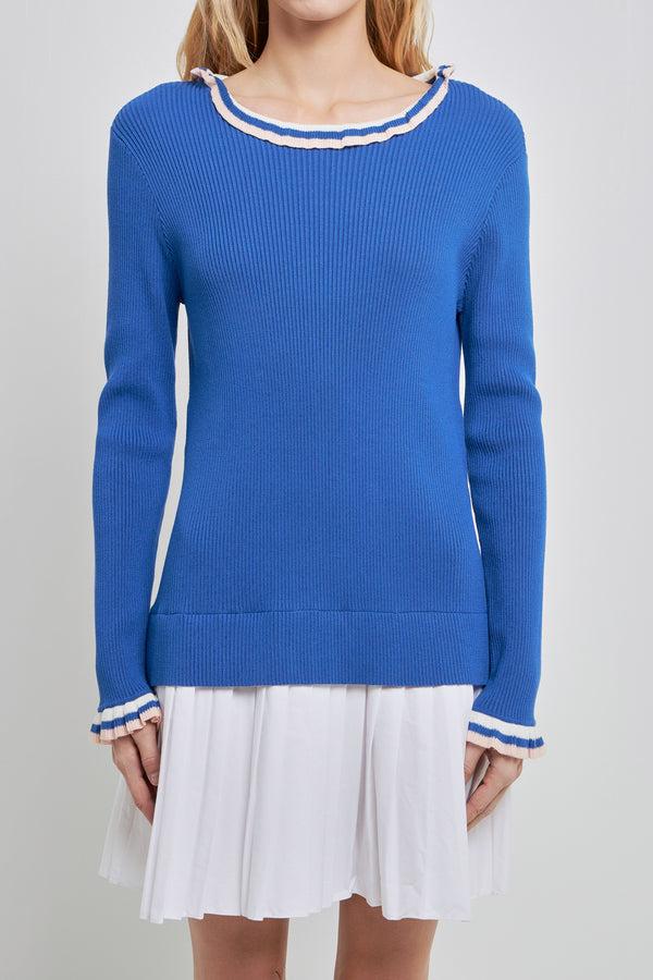 English Factory Poplin Combo Knit Dress MARINA BLUE