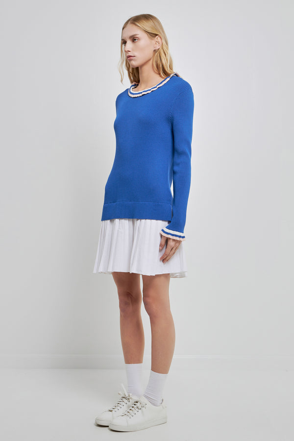 English Factory Poplin Combo Knit Dress MARINA BLUE