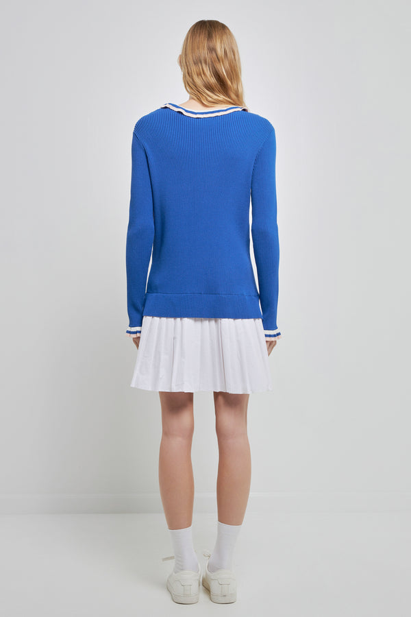 English Factory Poplin Combo Knit Dress MARINA BLUE