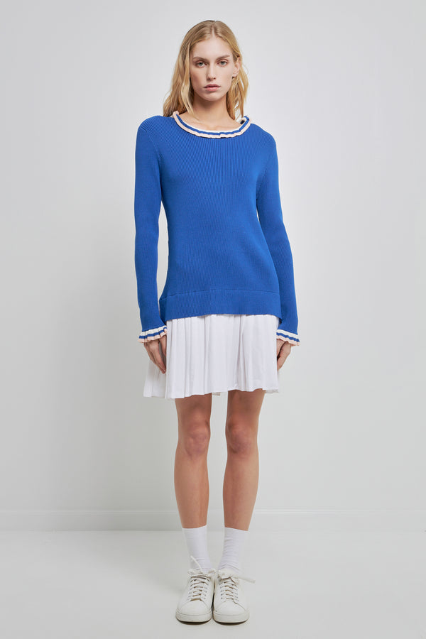 english factory Poplin Combo Knit Dress MARINA BLUE