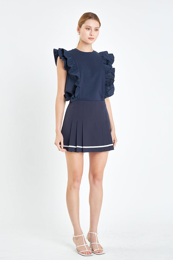 English Factory Poplin Ruffle Detail Sleeveless Top NAVY