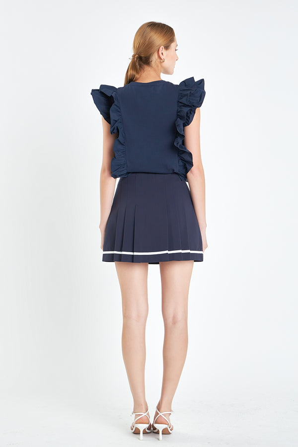 English Factory Poplin Ruffle Detail Sleeveless Top NAVY