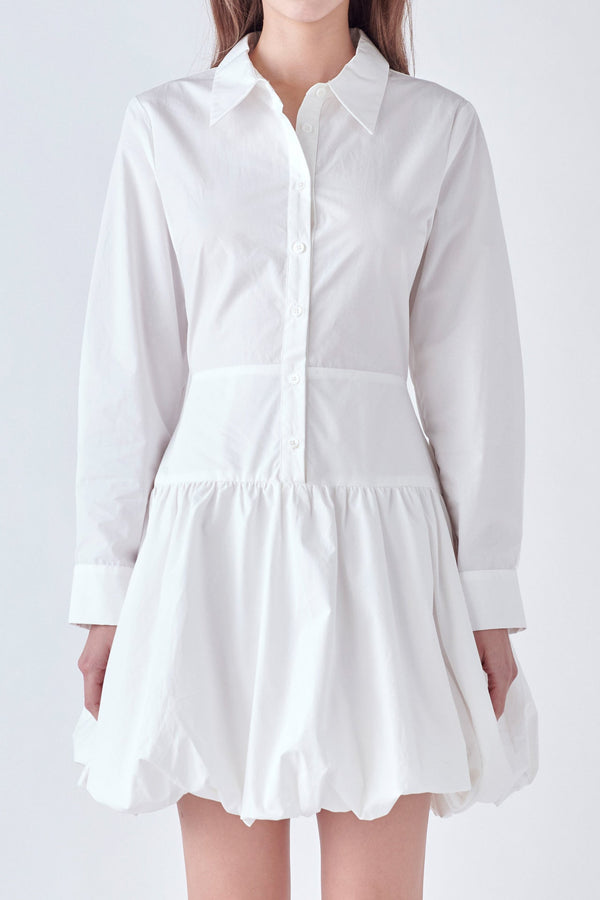 English Factory Poplin Shirt Dress With Bubble Hem OFF WHITE