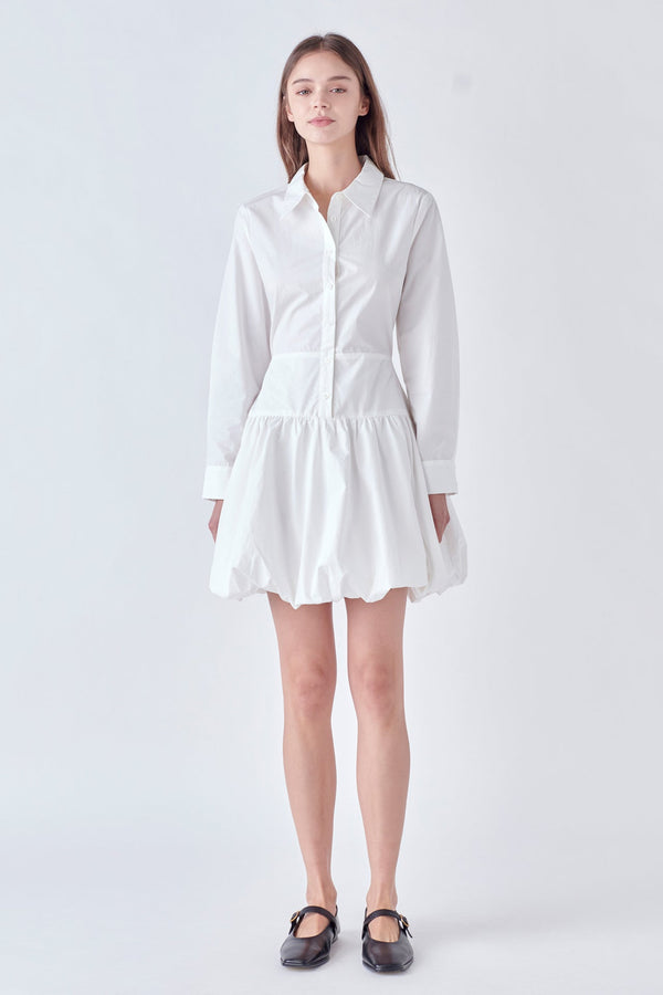 english factory Poplin Shirt Dress with Bubble Hem OFF WHITE