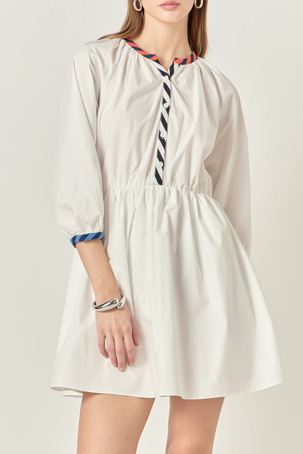 English Factory Poplin Shirt Dress With Striped Binding WHITE