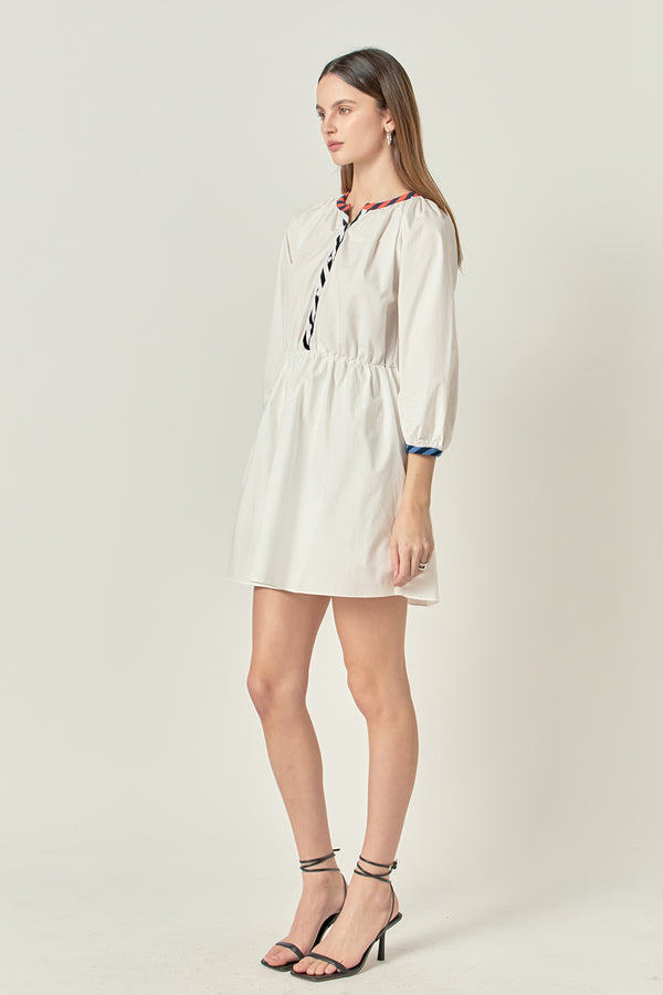English Factory Poplin Shirt Dress With Striped Binding WHITE