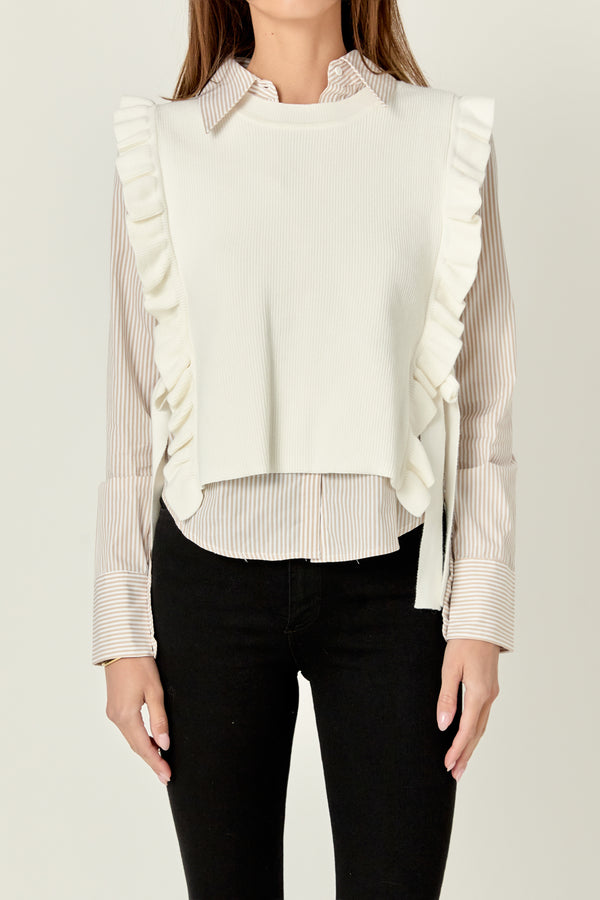 English Factory Poplin Shirt With Detachable Knit Vest IVORY