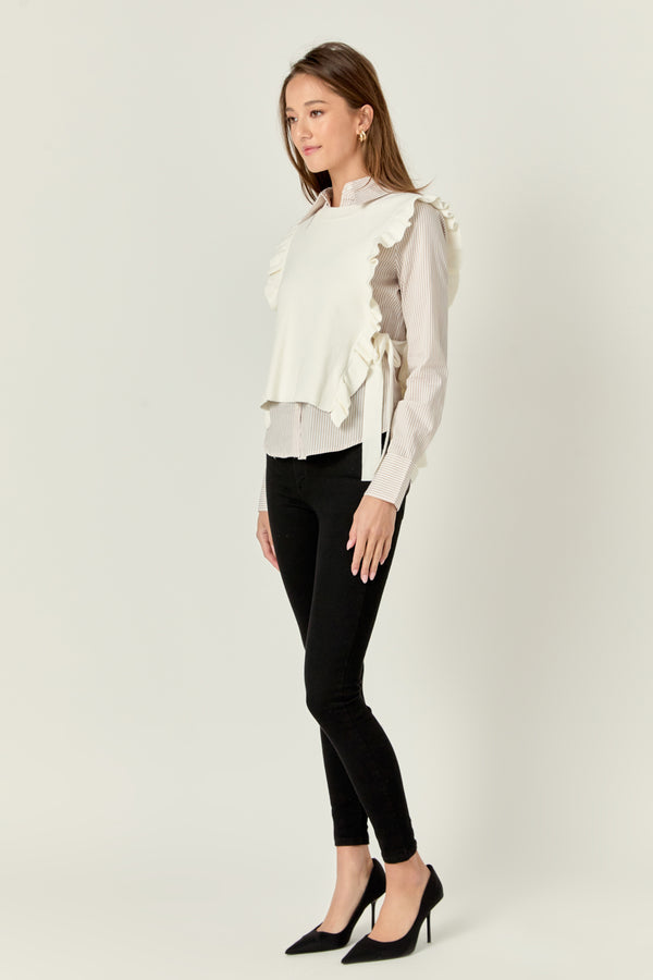 English Factory Poplin Shirt With Detachable Knit Vest IVORY