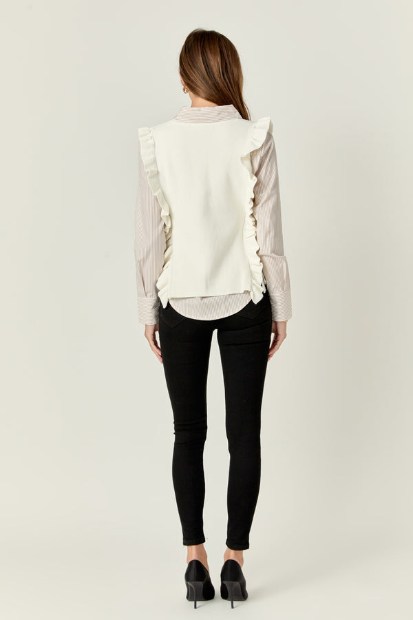 English Factory Poplin Shirt With Detachable Knit Vest IVORY