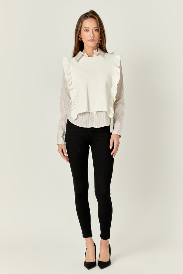 english factory Poplin Shirt With Detachable Knit Vest IVORY
