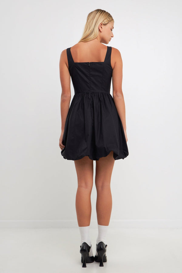 English Factory Poplin Square Neck Bubble Hem Dress BLACK