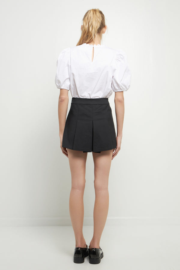 English Factory Poplin Top With Lace Neckline WHITE