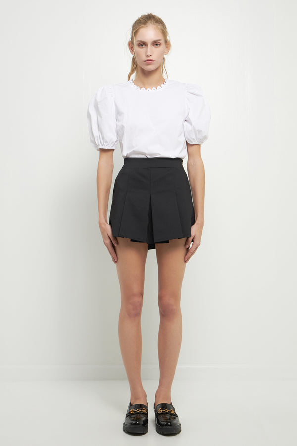 english factory Poplin top with Lace Neckline WHITE