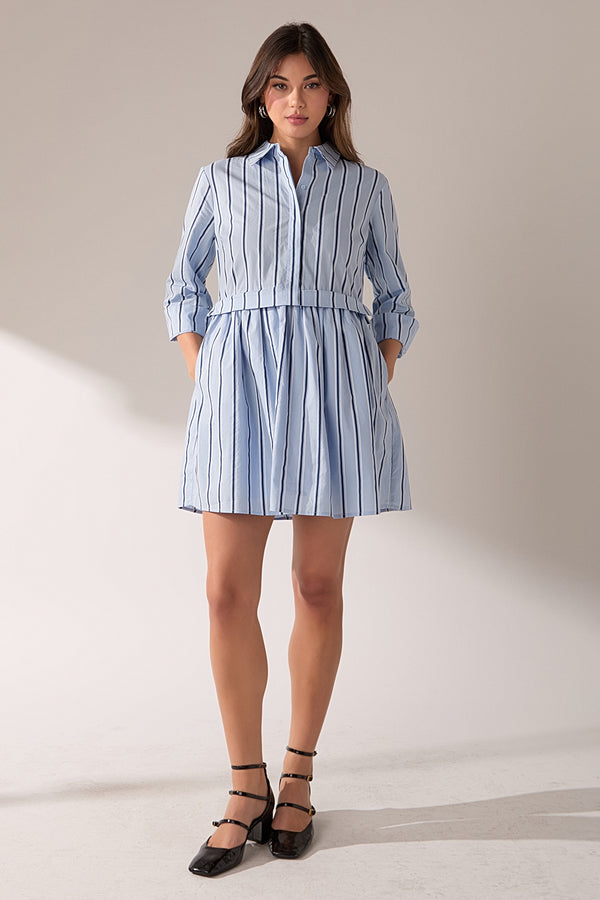 English Factory Poppy Sailor Stripe Shirt Mini Dress POWDER BLUE/NAVY