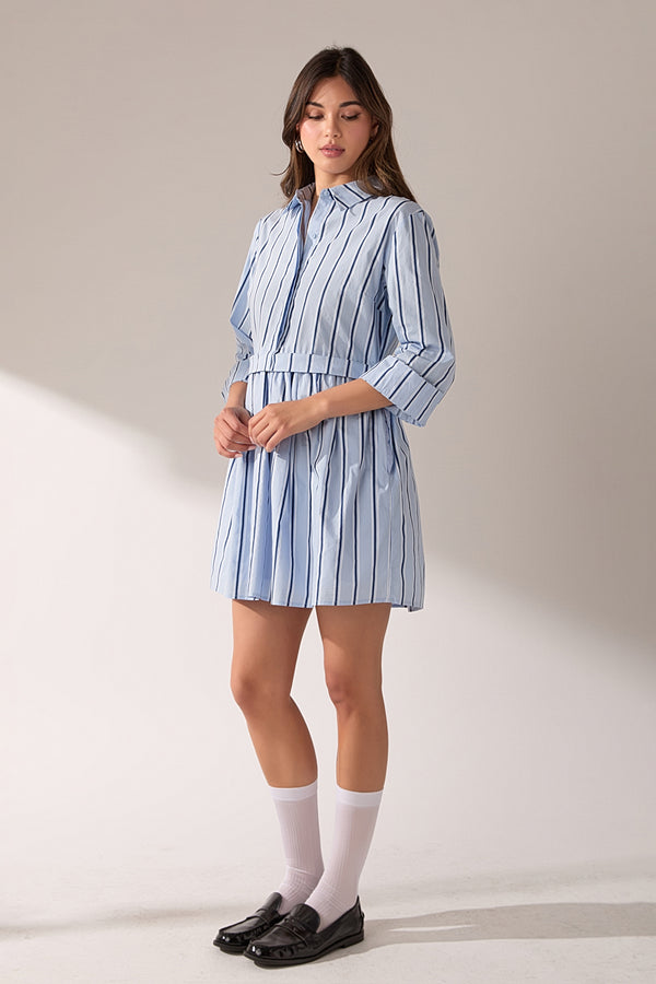English Factory Poppy Sailor Stripe Shirt Mini Dress POWDER BLUE/NAVY