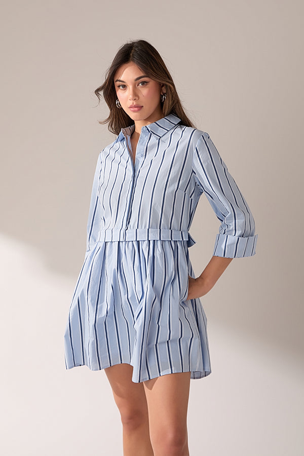english factory Poppy Sailor Stripe Shirt Mini Dress POWDER BLUE/NAVY