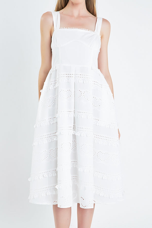 English Factory Poprin Heart Embroidery Bustier Midi Dress WHITE