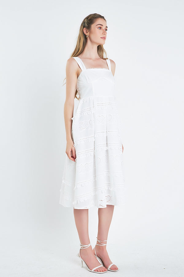 English Factory Poprin Heart Embroidery Bustier Midi Dress WHITE
