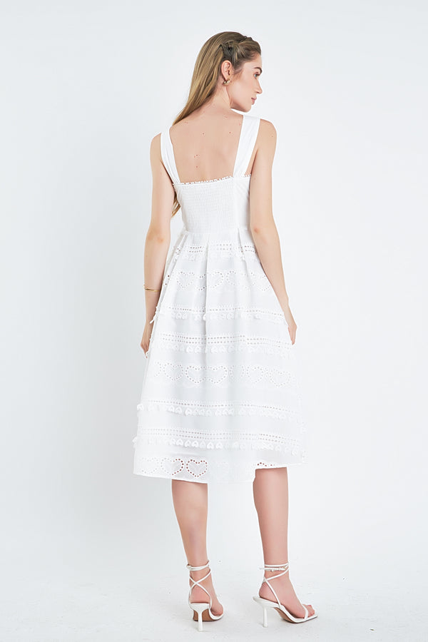 English Factory Poprin Heart Embroidery Bustier Midi Dress WHITE
