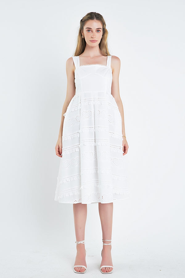 english factory Poprin Heart Embroidery Bustier Midi Dress WHITE