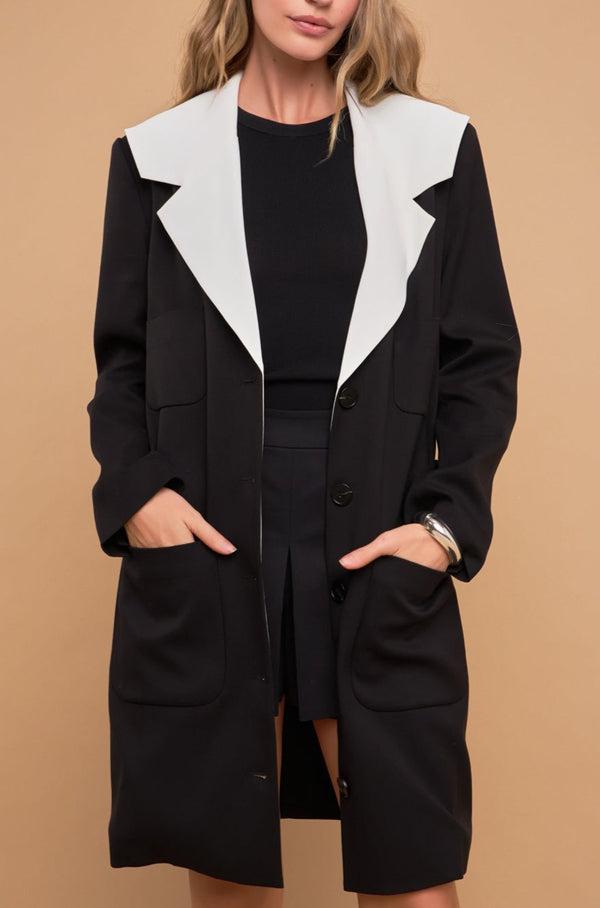 English Factory Premium Coat With Contrast Sailor Collar BLACK/WHITE