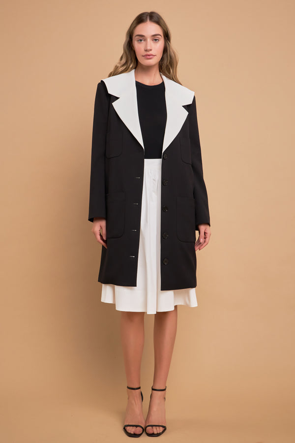 english factory Premium Coat with Contrast Sailor Collar BLACK/WHITE