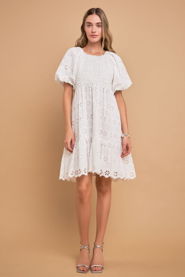 english factory Premium Knit and Embroidery Combo Dress WHITE