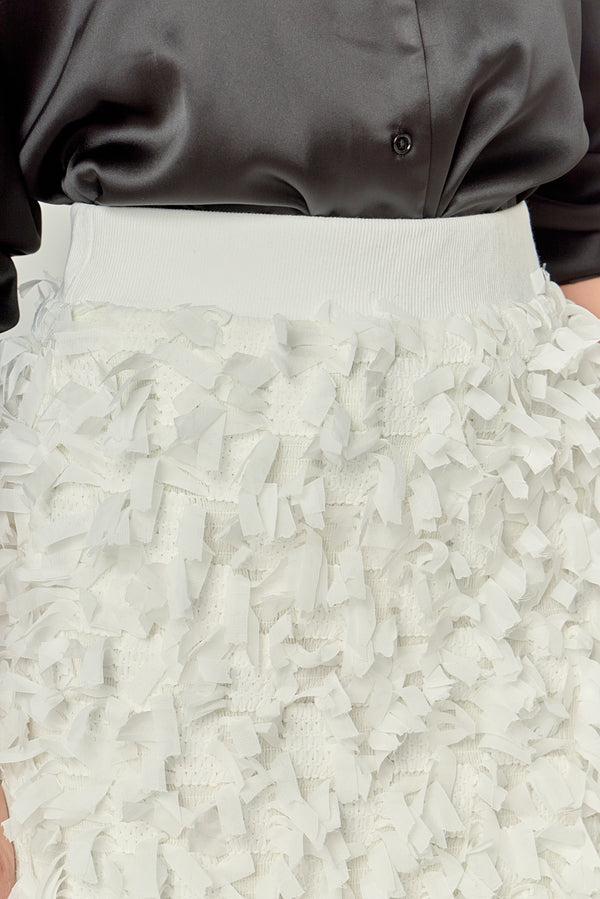 English Factory Premium Textured Ribbon High Waisted Mini Skirt WHITE